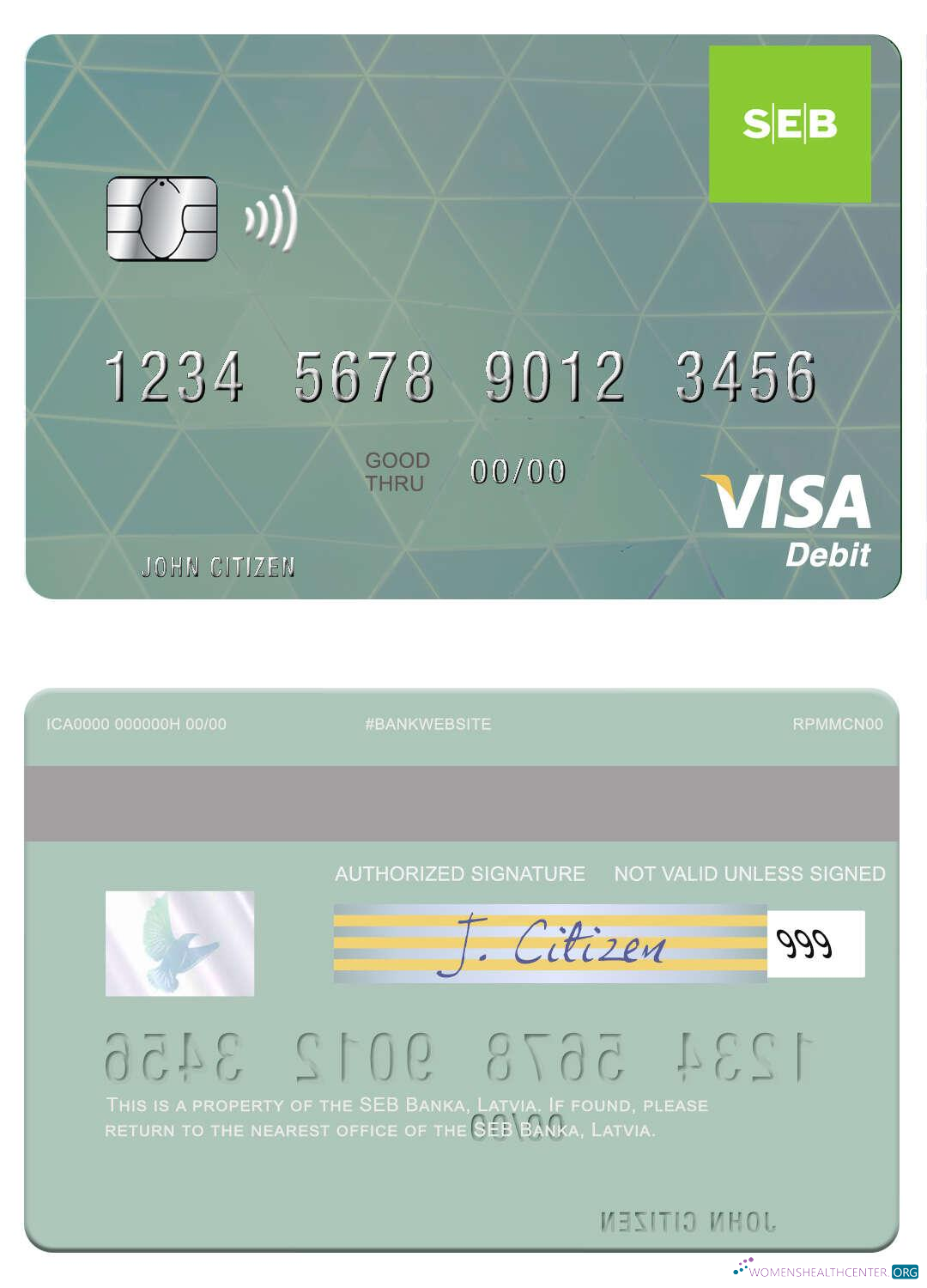 Download Latvia SEB Bank visa debit card Photoshop template